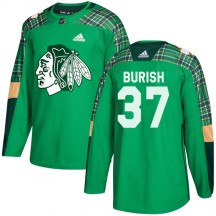 Youth Adidas Chicago Blackhawks Adam Burish Green St. Patrick's Day Practice Jersey - Authentic