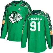 Youth Adidas Chicago Blackhawks Drake Caggiula Green St. Patrick's Day Practice Jersey - Authentic