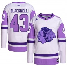Youth Adidas Chicago Blackhawks Colin Blackwell White/Purple Hockey Fights Cancer Primegreen Jersey - Authentic