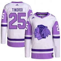 Youth Adidas Chicago Blackhawks Jarred Tinordi White/Purple Hockey Fights Cancer Primegreen Jersey - Authentic
