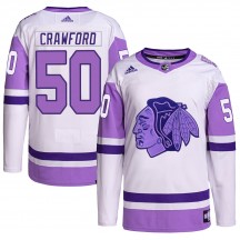 Men's Adidas Chicago Blackhawks Corey Crawford White/Purple Hockey Fights Cancer Primegreen Jersey - Authentic