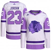 Men's Adidas Chicago Blackhawks Michael Jordan White/Purple Hockey Fights Cancer Primegreen Jersey - Authentic