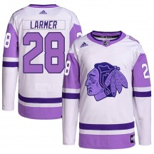 Men's Adidas Chicago Blackhawks Steve Larmer White/Purple Hockey Fights Cancer Primegreen Jersey - Authentic