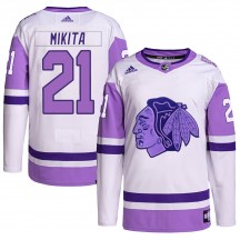 Men's Adidas Chicago Blackhawks Stan Mikita White/Purple Hockey Fights Cancer Primegreen Jersey - Authentic