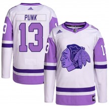 Men's Adidas Chicago Blackhawks CM Punk White/Purple Hockey Fights Cancer Primegreen Jersey - Authentic