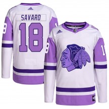 Men's Adidas Chicago Blackhawks Denis Savard White/Purple Hockey Fights Cancer Primegreen Jersey - Authentic