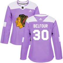 Women's Adidas Chicago Blackhawks ED Belfour Purple Fights Cancer Practice Jersey - Authentic