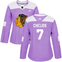 Women's Adidas Chicago Blackhawks Chris Chelios Purple Fights Cancer Practice Jersey - Authentic