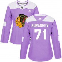 Women's Adidas Chicago Blackhawks Philipp Kurashev Purple ized Fights Cancer Practice Jersey - Authentic
