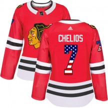 Women's Adidas Chicago Blackhawks Chris Chelios Red USA Flag Fashion Jersey - Authentic