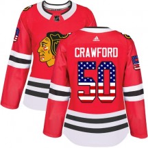 Women's Adidas Chicago Blackhawks Corey Crawford Red USA Flag Fashion Jersey - Authentic