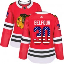 Women's Adidas Chicago Blackhawks ED Belfour Red USA Flag Fashion Jersey - Authentic