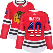 Women's Adidas Chicago Blackhawks John Hayden Red USA Flag Fashion Jersey - Authentic