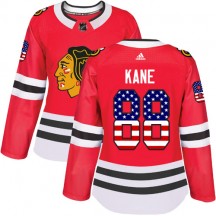 Women's Adidas Chicago Blackhawks Patrick Kane Red USA Flag Fashion Jersey - Authentic