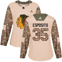 Women's Adidas Chicago Blackhawks Tony Esposito Camo Veterans Day Practice Jersey - Authentic