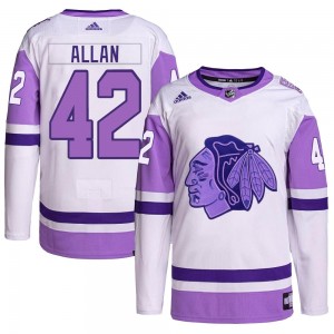 Youth Adidas Chicago Blackhawks Nolan Allan White/Purple Hockey Fights Cancer Primegreen Jersey - Authentic