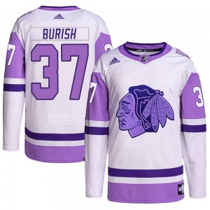 Youth Adidas Chicago Blackhawks Adam Burish White/Purple Hockey Fights Cancer Primegreen Jersey - Authentic