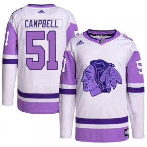 Youth Adidas Chicago Blackhawks Brian Campbell White/Purple Hockey Fights Cancer Primegreen Jersey - Authentic