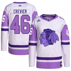 Youth Adidas Chicago Blackhawks Louis Crevier White/Purple Hockey Fights Cancer Primegreen Jersey - Authentic