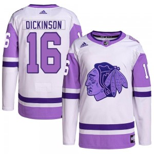 Youth Adidas Chicago Blackhawks Jason Dickinson White/Purple Hockey Fights Cancer Primegreen Jersey - Authentic