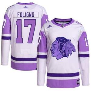 Youth Adidas Chicago Blackhawks Nick Foligno White/Purple Hockey Fights Cancer Primegreen Jersey - Authentic