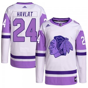 Youth Adidas Chicago Blackhawks Martin Havlat White/Purple Hockey Fights Cancer Primegreen Jersey - Authentic