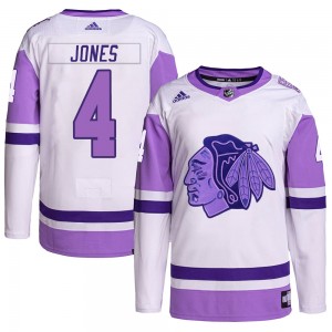 Youth Adidas Chicago Blackhawks Seth Jones White/Purple Hockey Fights Cancer Primegreen Jersey - Authentic