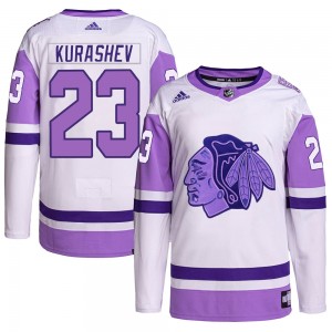Youth Adidas Chicago Blackhawks Philipp Kurashev White/Purple Hockey Fights Cancer Primegreen Jersey - Authentic