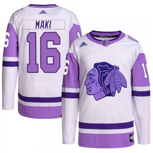 Youth Adidas Chicago Blackhawks Chico Maki White/Purple Hockey Fights Cancer Primegreen Jersey - Authentic