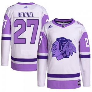 Youth Adidas Chicago Blackhawks Lukas Reichel White/Purple Hockey Fights Cancer Primegreen Jersey - Authentic