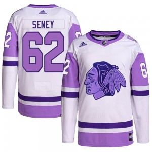 Youth Adidas Chicago Blackhawks Brett Seney White/Purple Hockey Fights Cancer Primegreen Jersey - Authentic
