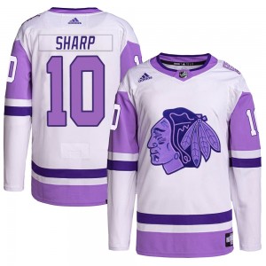 Youth Adidas Chicago Blackhawks Patrick Sharp White/Purple Hockey Fights Cancer Primegreen Jersey - Authentic