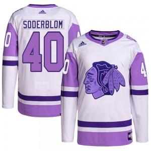Youth Adidas Chicago Blackhawks Arvid Soderblom White/Purple Hockey Fights Cancer Primegreen Jersey - Authentic