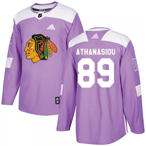 Youth Adidas Chicago Blackhawks Andreas Athanasiou Purple Fights Cancer Practice Jersey - Authentic