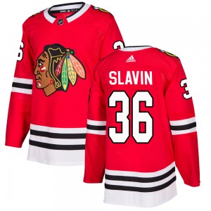 Men's Adidas Chicago Blackhawks Josiah Slavin Red Home Jersey - Authentic