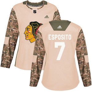 Women's Adidas Chicago Blackhawks Phil Esposito Camo Veterans Day Practice Jersey - Authentic
