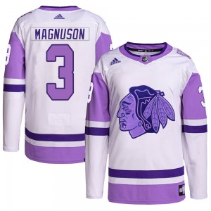 Men's Adidas Chicago Blackhawks Keith Magnuson White/Purple Hockey Fights Cancer Primegreen Jersey - Authentic