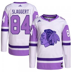 Men's Adidas Chicago Blackhawks Landon Slaggert White/Purple Hockey Fights Cancer Primegreen Jersey - Authentic