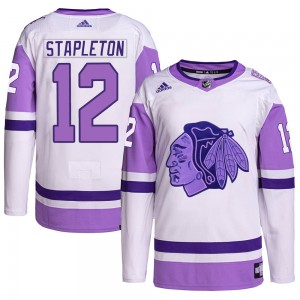 Men's Adidas Chicago Blackhawks Pat Stapleton White/Purple Hockey Fights Cancer Primegreen Jersey - Authentic