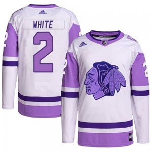 Men's Adidas Chicago Blackhawks Bill White White/Purple Hockey Fights Cancer Primegreen Jersey - Authentic