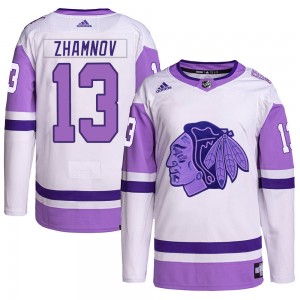 Men's Adidas Chicago Blackhawks Alex Zhamnov White/Purple Hockey Fights Cancer Primegreen Jersey - Authentic