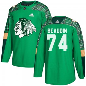 Men's Adidas Chicago Blackhawks Nicolas Beaudin Green ized St. Patrick's Day Practice Jersey - Authentic