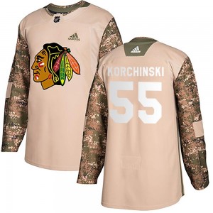 Youth Adidas Chicago Blackhawks Kevin Korchinski Camo Veterans Day Practice Jersey - Authentic