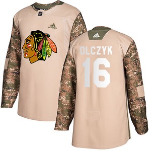 Youth Adidas Chicago Blackhawks Ed Olczyk Camo Veterans Day Practice Jersey - Authentic