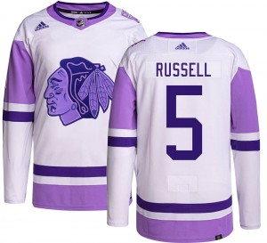 Men's Adidas Chicago Blackhawks Phil Russell Hockey Fights Cancer Jersey - Authentic