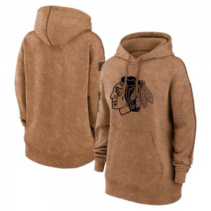 Women's Chicago Blackhawks Brown 2023 Salute to Service Pullover Hoodie -