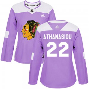 Women's Adidas Chicago Blackhawks Andreas Athanasiou Purple Fights Cancer Practice Jersey - Authentic