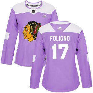 Women's Adidas Chicago Blackhawks Nick Foligno Purple Fights Cancer Practice Jersey - Authentic