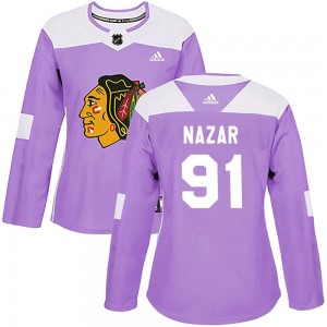 Women's Adidas Chicago Blackhawks Frank Nazar Purple Fights Cancer Practice Jersey - Authentic