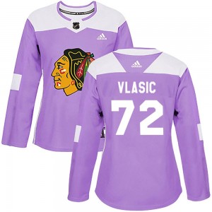 Women's Adidas Chicago Blackhawks Alex Vlasic Purple Fights Cancer Practice Jersey - Authentic